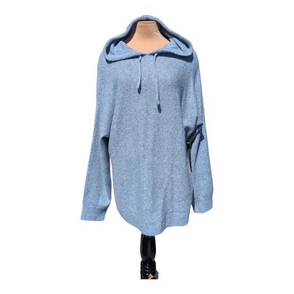 Korye Womans Pullover Sweater with Hood Size Medium Blue Soft Knit Cozy New - Picture 1 of 8